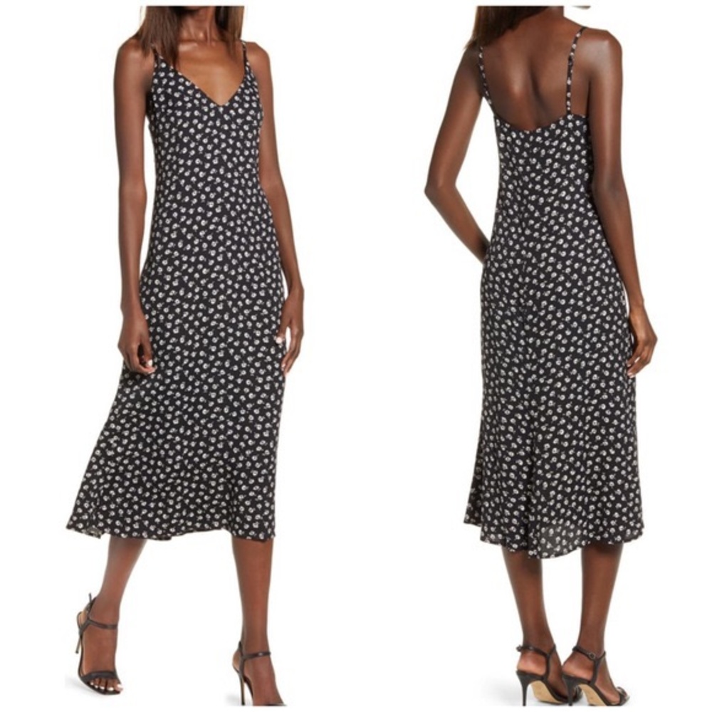 Reformation 4 Alexandra V Neck Midi Slip Dress Black Floral